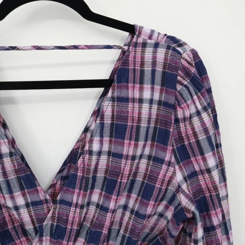 Zara Plaid Crop Top Womens S Blue Puff Sleeve Preppy Picnic Summer Resort Travel